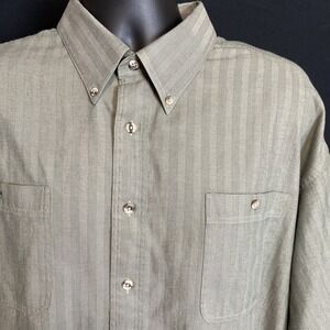 ENRO‎ Mens 2X BIG Shirt Varsity Brown Herringbone Long Sleeve Button Up